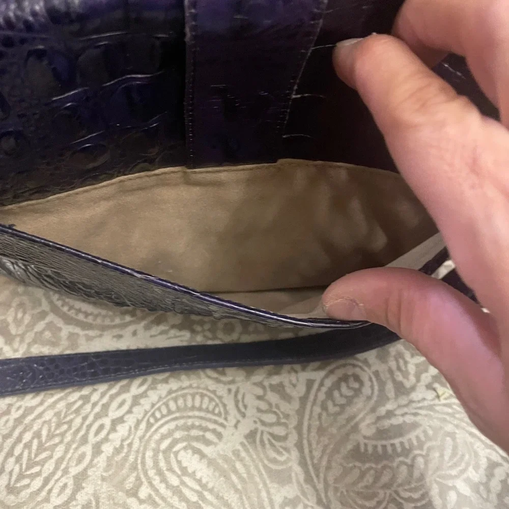 Brahmin Purple Croc Embossed Leather Crossbody Bag Turn Lock Gold Hardware
